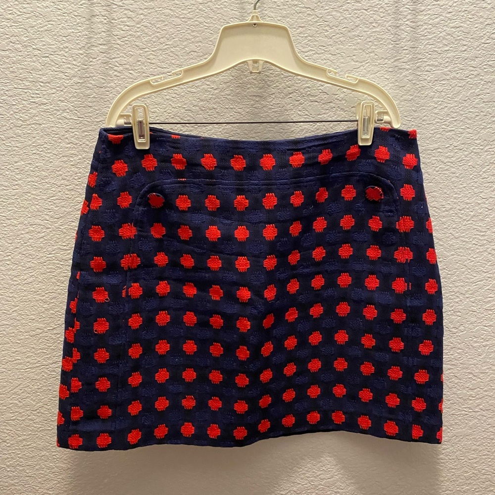 Boden Mini skirt blue with red print. Size 12R